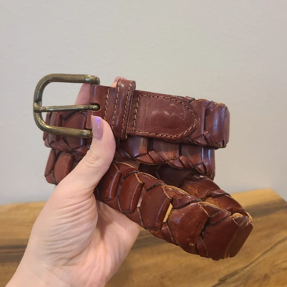 Brown Leather Link Belt -Size 34